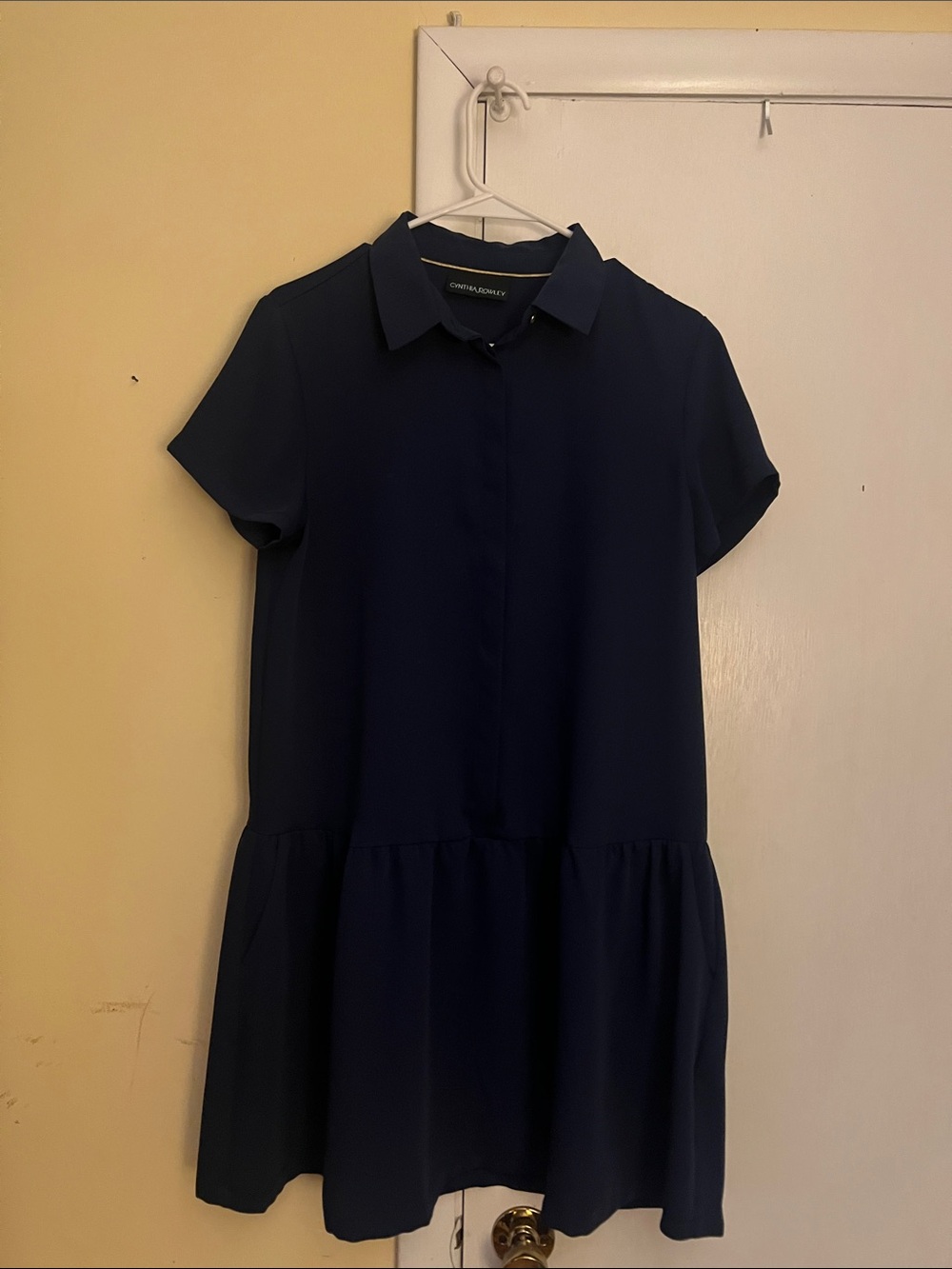 Cynthia Rowley Navy Short-Sleeve Collared Button-Front Shirt Dress